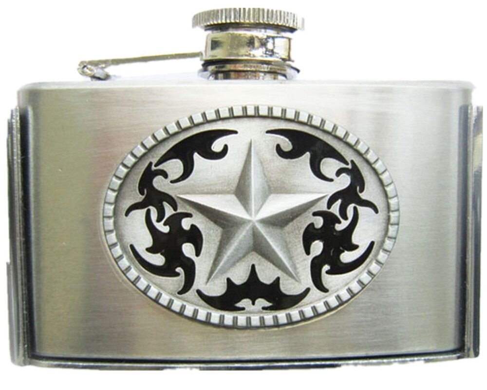 2440 Western Star Three Ounce Stainless Steel Flask Belt Buckle also Stock